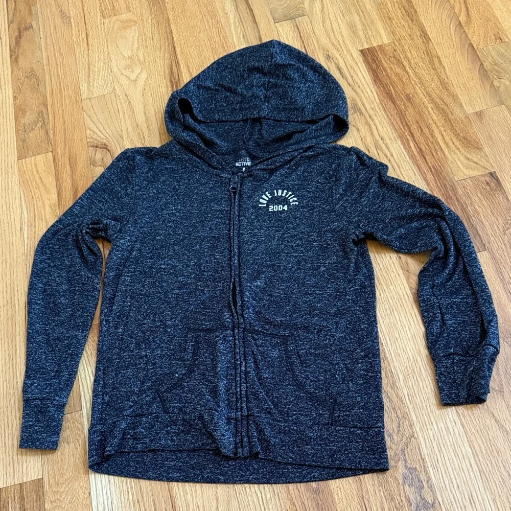 JUSTICE Heather Black Zip-Up Hoodie, Size 8